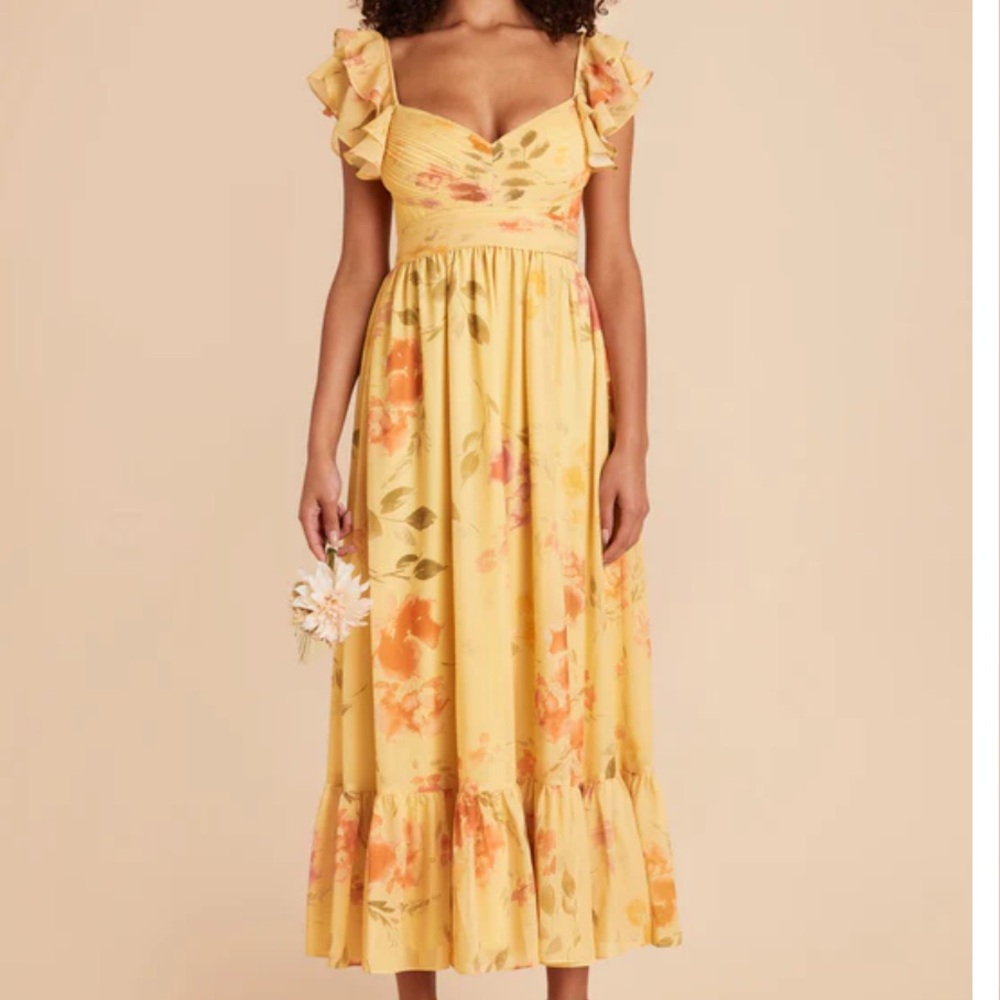 Birdy Grey Michelle Bridesmaid Dress in Pale Yellow Rococo Floral Size S